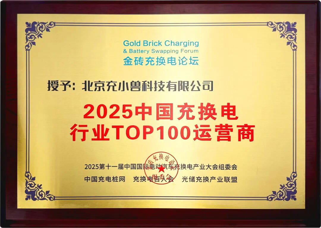 2025中国充换电行业TOP100运营商奖牌